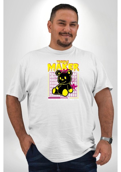 Baş Belası Teddy Beyaz Büyük Beden Kadın Erkek Ünisex Basic Ön Baskılı Tişört fiyatları