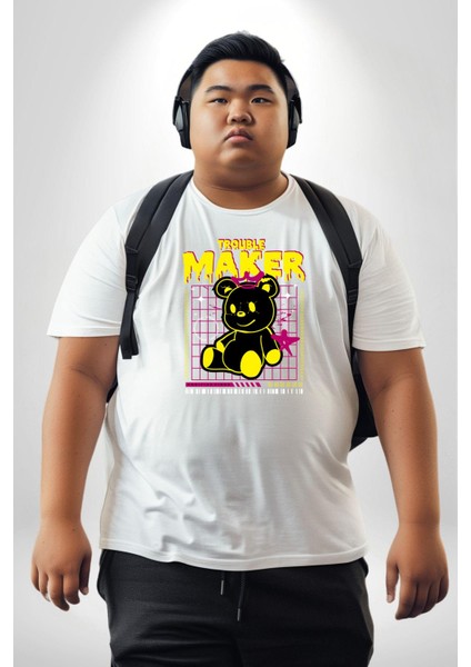 Baş Belası Teddy Beyaz Büyük Beden Kadın Erkek Ünisex Basic Ön Baskılı Tişört modelleri