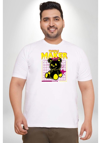 Baş Belası Teddy Beyaz Büyük Beden Kadın Erkek Ünisex Basic Ön Baskılı Tişört fırsatları