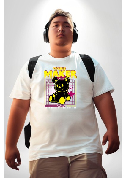 Baş Belası Teddy Beyaz Büyük Beden Kadın Erkek Ünisex Basic Ön Baskılı Tişört indirimleri