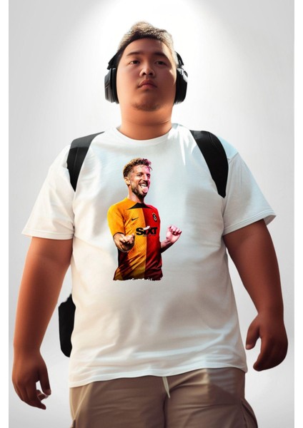 Mertens Gol Sevinci Beyaz Büyük Beden Kadın Erkek Ünisex Basic Ön Baskılı Tişört
