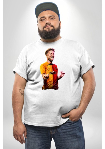 Mertens Gol Sevinci Beyaz Büyük Beden Kadın Erkek Ünisex Basic Ön Baskılı Tişört