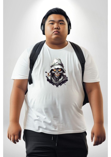 Kasaba Kurukafa Ninja Beyaz Büyük Beden Kadın Erkek Ünisex Basic Ön Baskılı Tişört modelleri