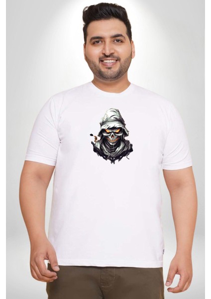 Kasaba Kurukafa Ninja Beyaz Büyük Beden Kadın Erkek Ünisex Basic Ön Baskılı Tişört fırsatları