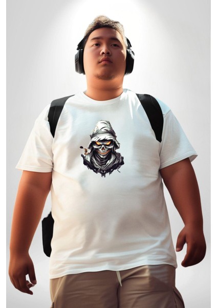 Kasaba Kurukafa Ninja Beyaz Büyük Beden Kadın Erkek Ünisex Basic Ön Baskılı Tişört indirimleri