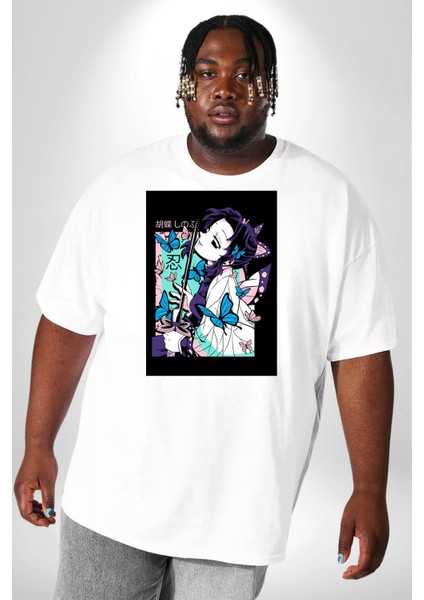 Shinobu Kocho Demon Slayer Beyaz Büyük Beden Kadın Erkek Ünisex Basic Ön Baskılı Tişört