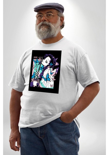 Shinobu Kocho Demon Slayer Beyaz Büyük Beden Kadın Erkek Ünisex Basic Ön Baskılı Tişört fiyatları