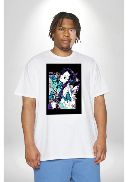 Shinobu Kocho Demon Slayer Beyaz Büyük Beden Kadın Erkek Ünisex Basic Ön Baskılı Tişört indirimleri