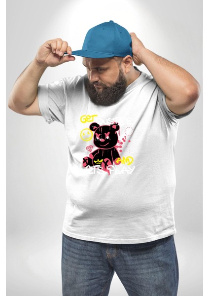 Dışarı Çık Ve Oynayalım Teddy Beyaz Büyük Beden Kadın Erkek Ünisex Basic Ön Baskılı Tişört fırsatları