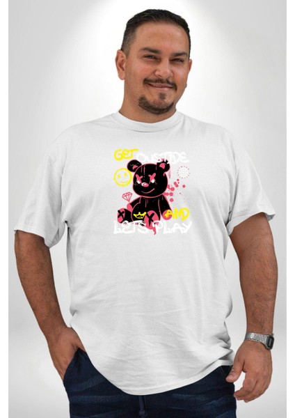 Dışarı Çık Ve Oynayalım Teddy Beyaz Büyük Beden Kadın Erkek Ünisex Basic Ön Baskılı Tişört indirimleri