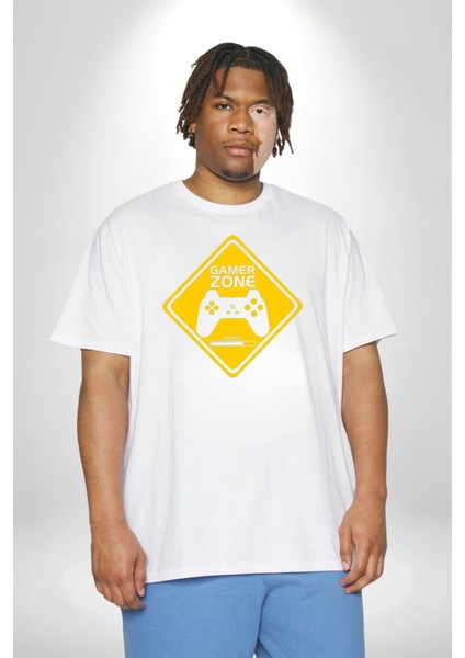 Game Oyun Alanı Beyaz Büyük Beden Kadın Erkek Ünisex Basic Ön Baskılı Tişört