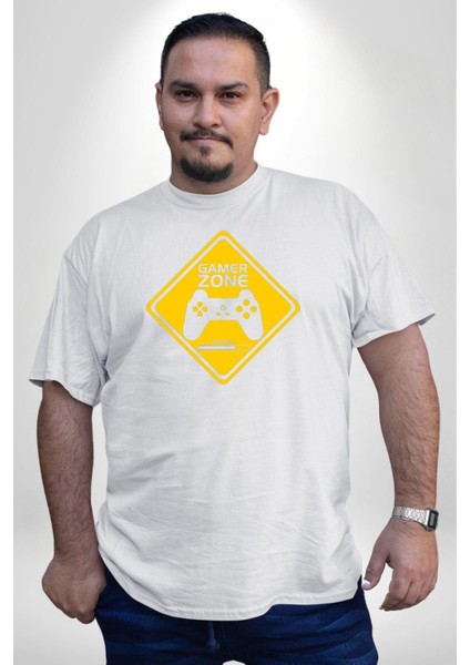 Game Oyun Alanı Beyaz Büyük Beden Kadın Erkek Ünisex Basic Ön Baskılı Tişört fiyatları