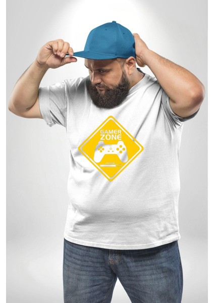 Game Oyun Alanı Beyaz Büyük Beden Kadın Erkek Ünisex Basic Ön Baskılı Tişört modelleri