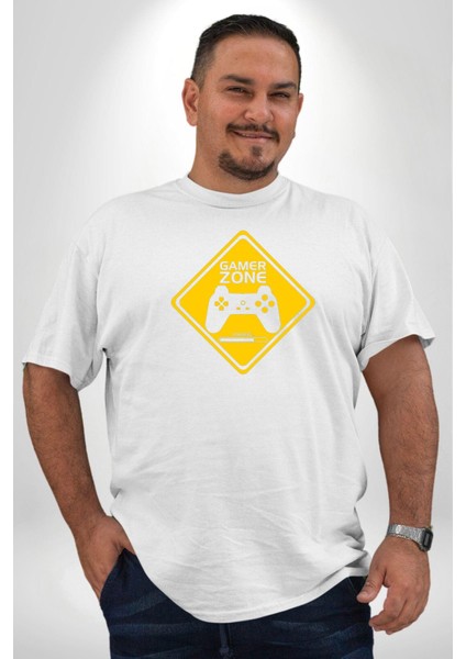 Game Oyun Alanı Beyaz Büyük Beden Kadın Erkek Ünisex Basic Ön Baskılı Tişört fırsatları