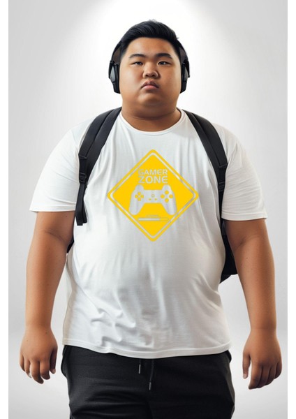 Game Oyun Alanı Beyaz Büyük Beden Kadın Erkek Ünisex Basic Ön Baskılı Tişört indirimleri