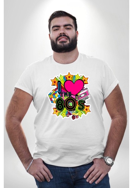 80Lerı Seviyorum Kaset Ve Özel Hediye Beyaz Büyük Beden Kadın Erkek Ünisex Basic Ön Baskılı Tişört