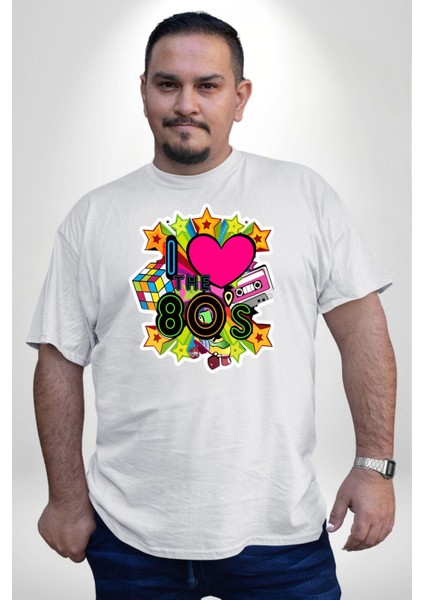 80Lerı Seviyorum Kaset Ve Özel Hediye Beyaz Büyük Beden Kadın Erkek Ünisex Basic Ön Baskılı Tişört modelleri
