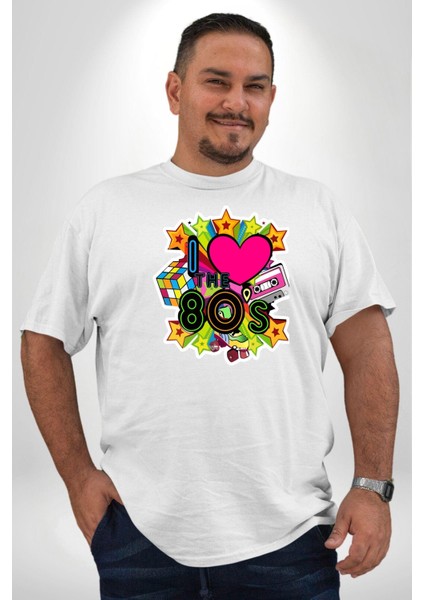 80Lerı Seviyorum Kaset Ve Özel Hediye Beyaz Büyük Beden Kadın Erkek Ünisex Basic Ön Baskılı Tişört indirimleri
