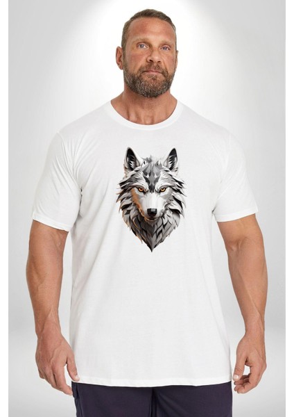 Beyaz Kurt Kafası Beyaz Büyük Beden Kadın Erkek Ünisex Basic Ön Baskılı Tişört fiyatları