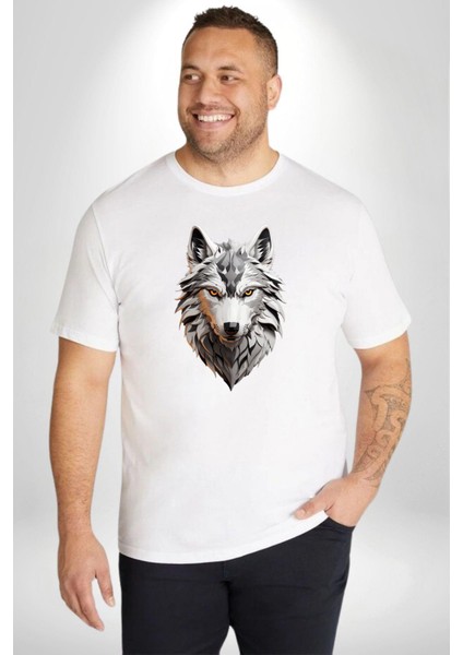 Beyaz Kurt Kafası Beyaz Büyük Beden Kadın Erkek Ünisex Basic Ön Baskılı Tişört indirimleri