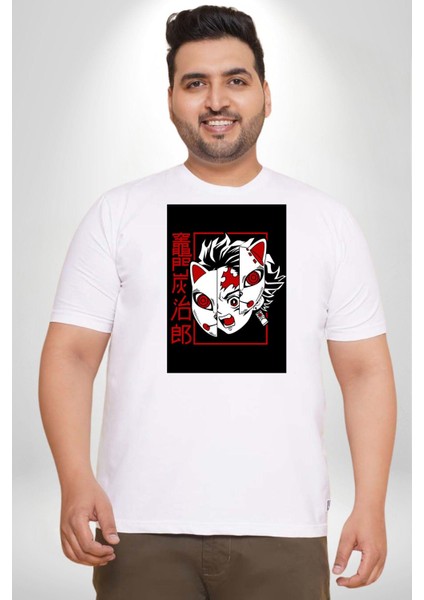 Anime Iblis Avcısı Kimetsu No Yaiba Maske Beyaz Büyük Beden Kadın Erkek Ünisex Basic Ön Baskılı Tişört fiyatları