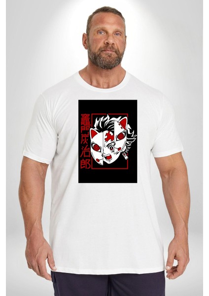 Anime Iblis Avcısı Kimetsu No Yaiba Maske Beyaz Büyük Beden Kadın Erkek Ünisex Basic Ön Baskılı Tişört indirimleri