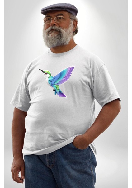 Sinek Kuşu Renkli Beyaz Büyük Beden Kadın Erkek Ünisex Basic Ön Baskılı Tişört fiyatları