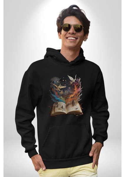 Hikaye Roman Kitabı Gerçekleşti Kadın Erkek Siyah Kapüşonlu Sweatshirt Hoodie