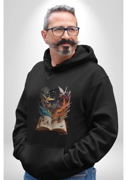 Hikaye Roman Kitabı Gerçekleşti Kadın Erkek Siyah Kapüşonlu Sweatshirt Hoodie