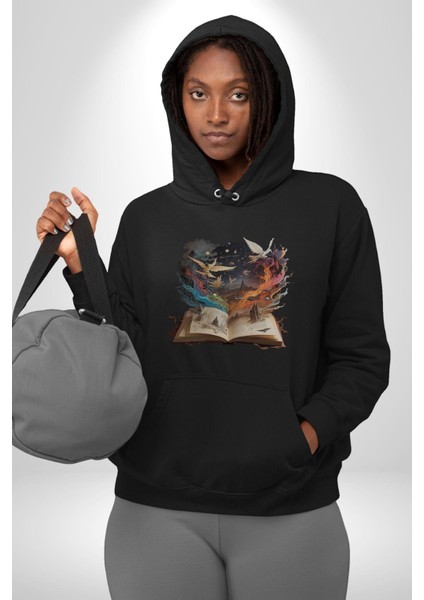 Hikaye Roman Kitabı Gerçekleşti Kadın Erkek Siyah Kapüşonlu Sweatshirt Hoodie