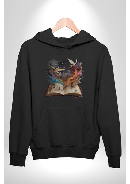 Hikaye Roman Kitabı Gerçekleşti Kadın Erkek Siyah Kapüşonlu Sweatshirt Hoodie