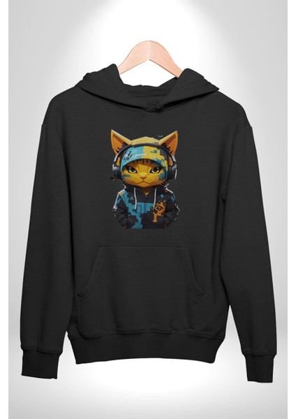 Bandana Kedi Kulaklık Çeket Kadın Erkek Siyah Kapüşonlu Sweatshirt Hoodie fırsatları