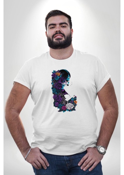 Cadılar Beyaz Güller Beyaz Büyük Beden Kadın Erkek Ünisex Basic Ön Baskılı Tişört modelleri
