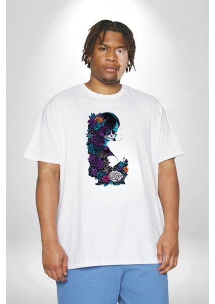 Cadılar Beyaz Güller Beyaz Büyük Beden Kadın Erkek Ünisex Basic Ön Baskılı Tişört fırsatları
