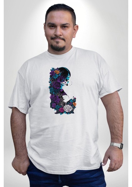 Cadılar Beyaz Güller Beyaz Büyük Beden Kadın Erkek Ünisex Basic Ön Baskılı Tişört indirimleri