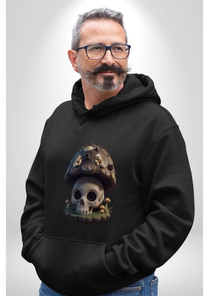 Kurukafa Mantar Ev Kadın Erkek Siyah Kapüşonlu Sweatshirt Hoodie modelleri