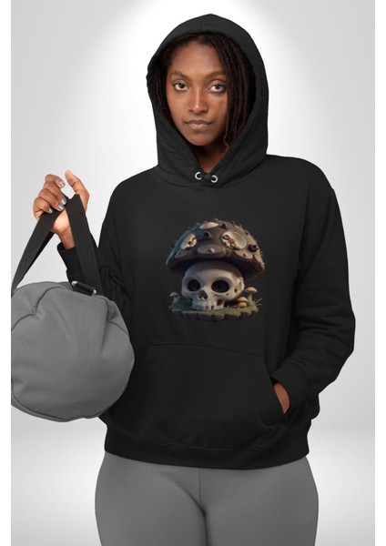 Kurukafa Mantar Ev Kadın Erkek Siyah Kapüşonlu Sweatshirt Hoodie fırsatları