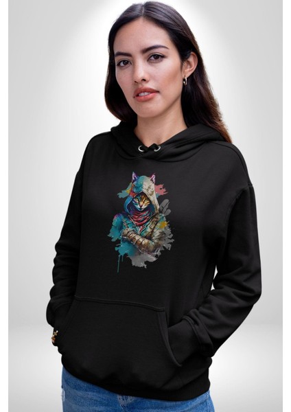 Kedi Assassin's Creed Kadın Erkek Siyah Kapüşonlu Sweatshirt Hoodie indirimleri