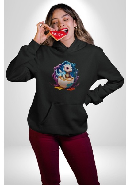 Sevimli Bebek Ejderha Elmas Yumurta Kadın Erkek Siyah Kapüşonlu Sweatshirt Hoodie