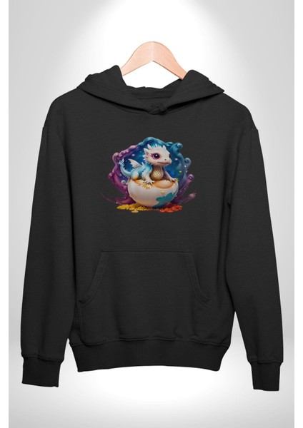 Sevimli Bebek Ejderha Elmas Yumurta Kadın Erkek Siyah Kapüşonlu Sweatshirt Hoodie