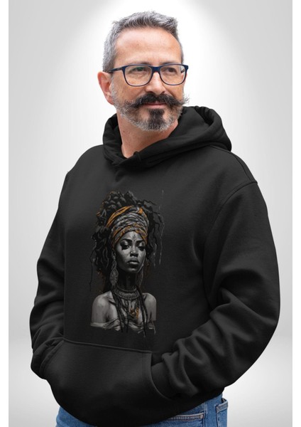 Afrikalı Kadın Sanat Siyahi  Kadın Erkek  Siyah Kapüşonlu Sweatshirt Hoodie