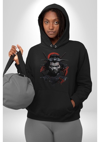 Asyalı Japon Samuray Savaşcı Kadın Erkek Siyah Kapüşonlu Sweatshirt Hoodie fırsatları