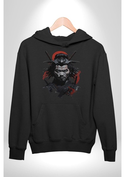 Asyalı Japon Samuray Savaşcı Kadın Erkek Siyah Kapüşonlu Sweatshirt Hoodie indirimleri
