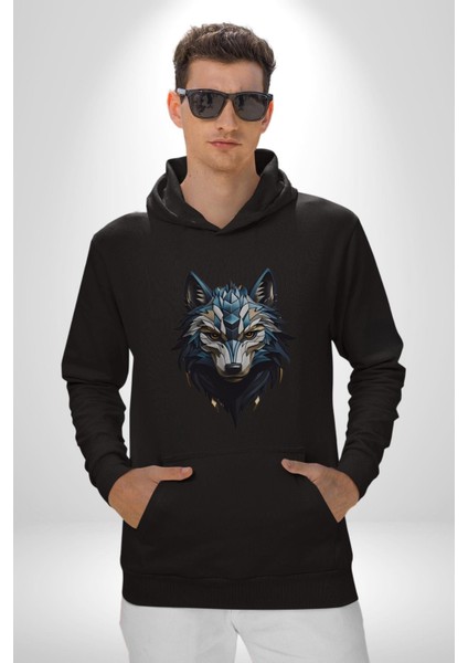 Mavi Kurt Robot Kadın Erkek Siyah Kapüşonlu Sweatshirt Hoodie