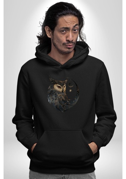 Ay Yıldız Bakır Renk Baykuş Kadın Erkek Siyah Kapüşonlu Sweatshirt Hoodie fiyatları