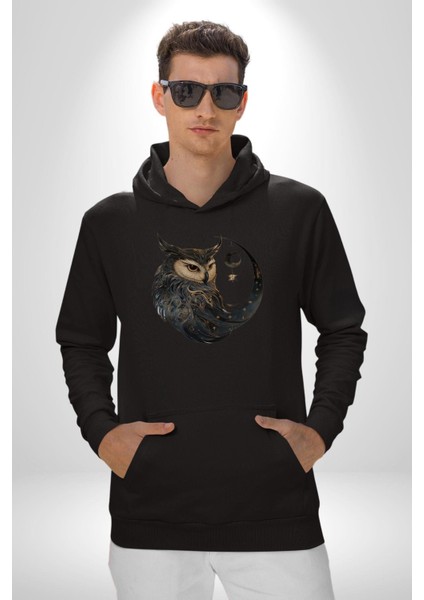 Ay Yıldız Bakır Renk Baykuş Kadın Erkek Siyah Kapüşonlu Sweatshirt Hoodie modelleri