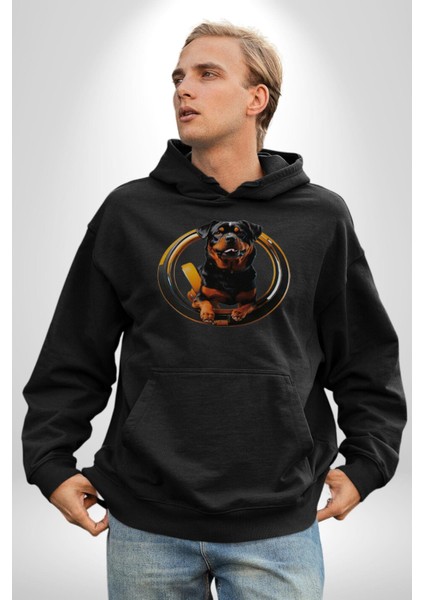Süper Tasma Rottweiler Eğitim Kadın Erkek Siyah Kapüşonlu Sweatshirt Hoodie
