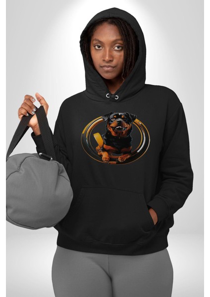 Süper Tasma Rottweiler Eğitim Kadın Erkek Siyah Kapüşonlu Sweatshirt Hoodie fırsatları