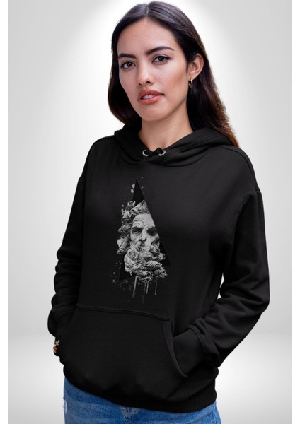 Poseidon Felsefe Kadın Erkek Siyah Kapüşonlu Sweatshirt Hoodie