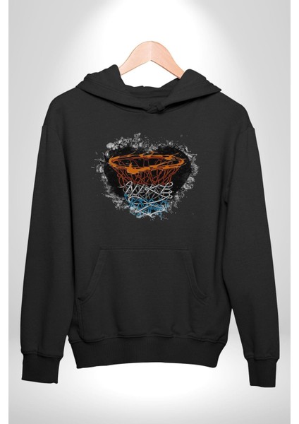 Basketbol Potası Bulutlu Siyah Kadın Erkek Siyah Kapüşonlu Sweatshirt Hoodie indirimleri